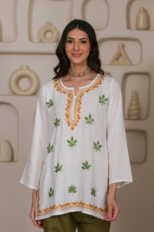 Qazmi Women Kashmiri Aari Embroidered Viscose Rayon Short Kurta