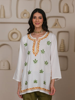 Qazmi Women Kashmiri Aari Embroidered Viscose Rayon Short Kurta