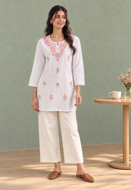 Qazmi Women's Aari Embroidered Pure Cotton Short Kurta