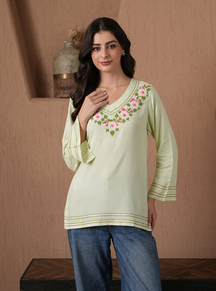 Qazmi Women's Ariana Kashmiri Embroidered V-Neck Short Kurti