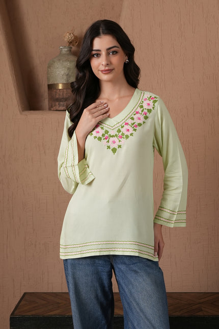 Qazmi Women's Ariana Kashmiri Embroidered V-Neck Short Kurti
