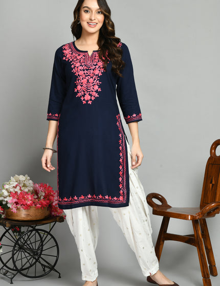 Blue Pink Aari Long Kurti For Women
