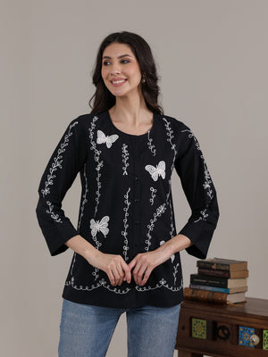 Qazmi Women Aari Embroidered Pure Cotton Buttoned Top