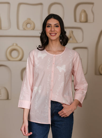 Qazmi Women Aari Embroidered Pure Cotton Buttoned Top