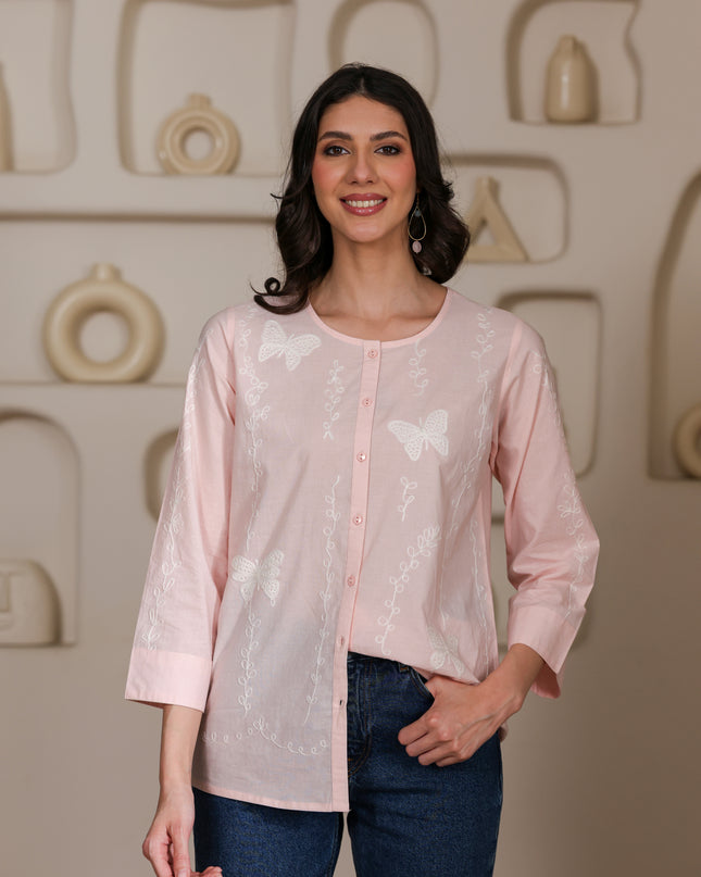 Qazmi Women Aari Embroidered Pure Cotton Buttoned Top