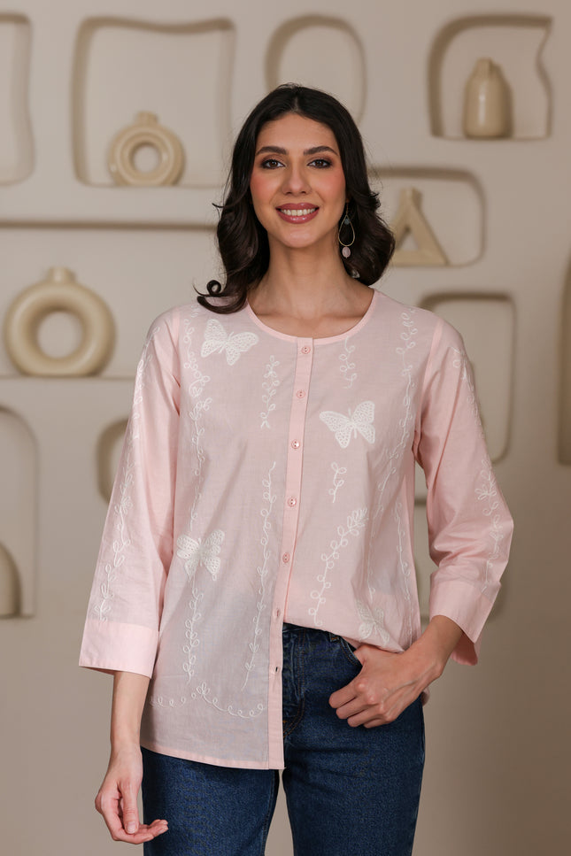 Qazmi Women Aari Embroidered Pure Cotton Buttoned Top