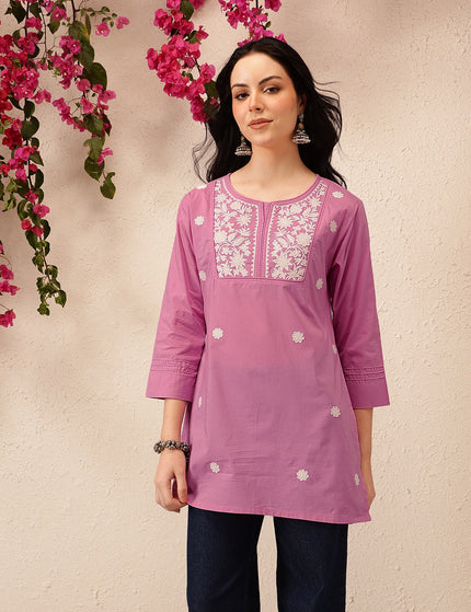 Qazmi Women's Pure Cotton Kashmiri Aari Work White Kurti