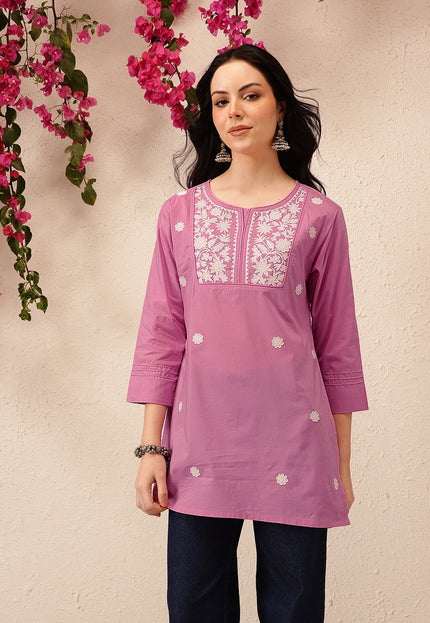 Qazmi Women's Pure Cotton Kashmiri Aari Work White Kurti