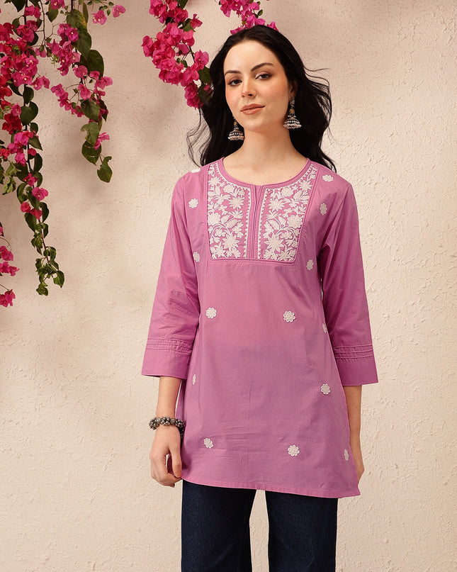 Qazmi Women's Pure Cotton Kashmiri Aari Work White Kurti