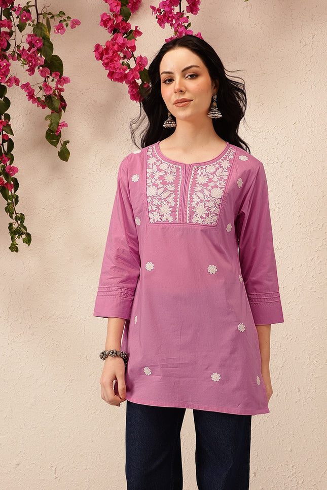 Qazmi Women's Pure Cotton Kashmiri Aari Work White Kurti