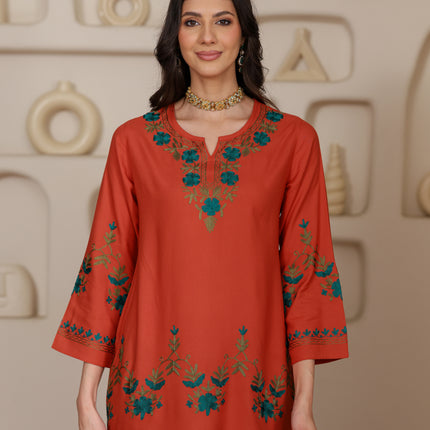 Qazmi Women Aari Embroidered Viscose Rayon Ethnic Short Kurta