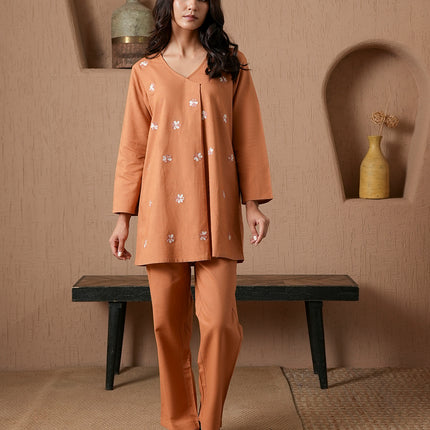 Qazmi Women's Cotton Linen Kashmiri Aari Work CoOrd Set