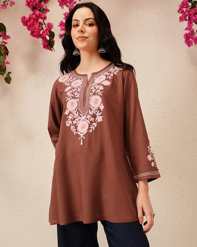 Qazmi Women's Kashmiri A-Line  Flared Kurti