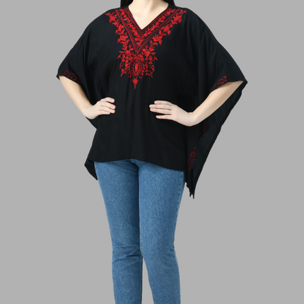 Qazmi  V-Neck Flared Sleeves Aari Work Kaftan Kurti