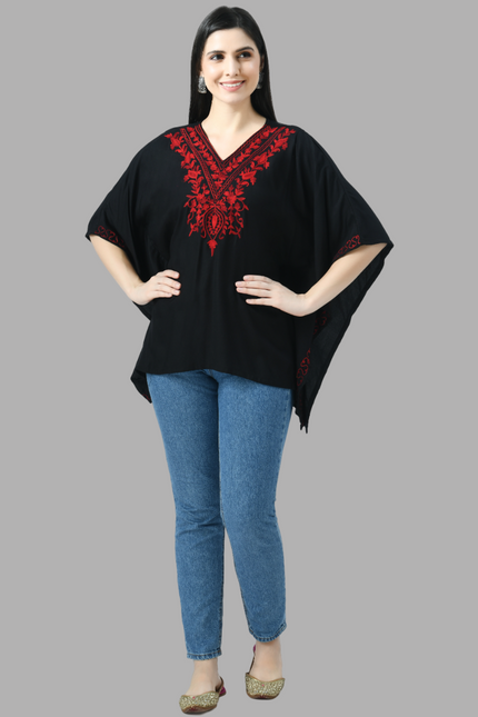 Qazmi  V-Neck Flared Sleeves Aari Work Kaftan Kurti