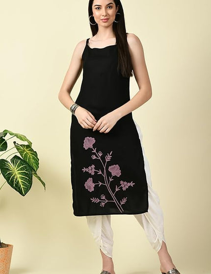 Black Reel Sleevless Long Kurti For Women