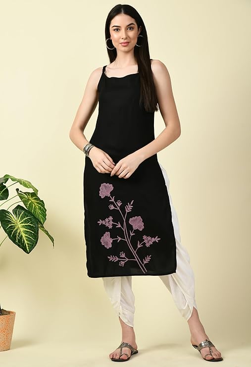 Black Reel Sleevless Long Kurti For Women