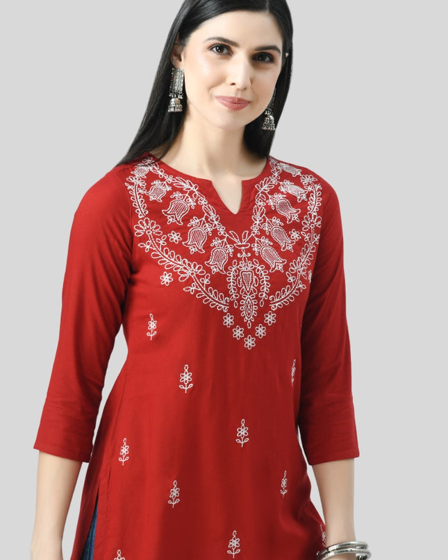 Chikan Short Kurti For Women