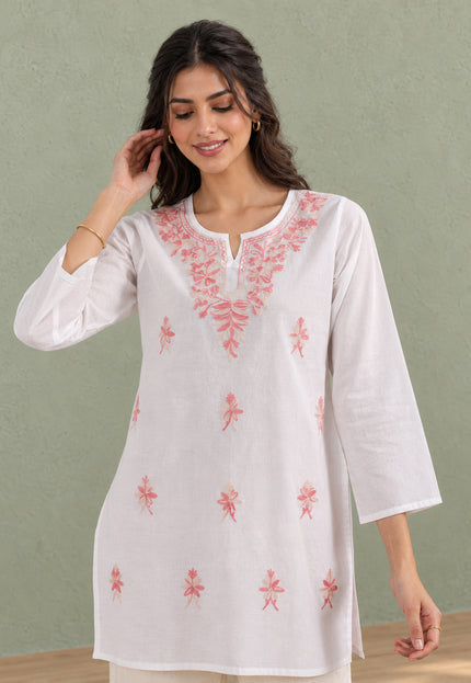 Qazmi Women's Aari Embroidered Pure Cotton Short Kurta