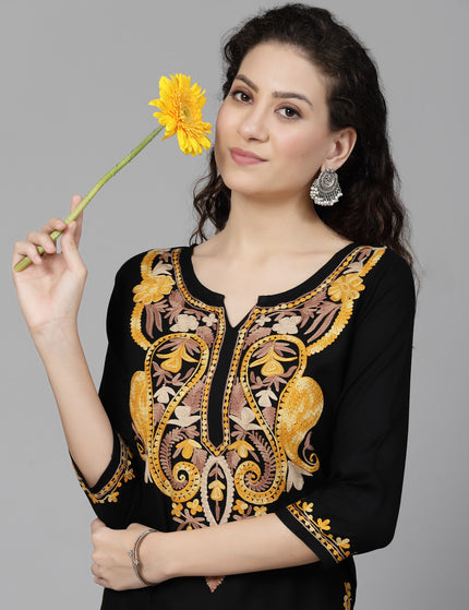 Black Chinarkari Long Kurti For Women