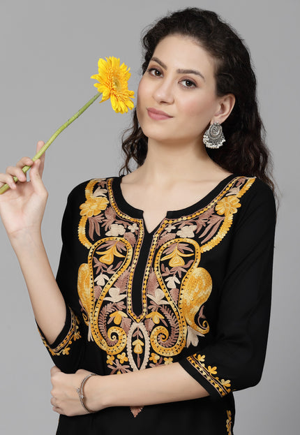Black Chinarkari Long Kurti For Women