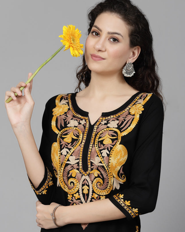 Black Chinarkari Long Kurti For Women