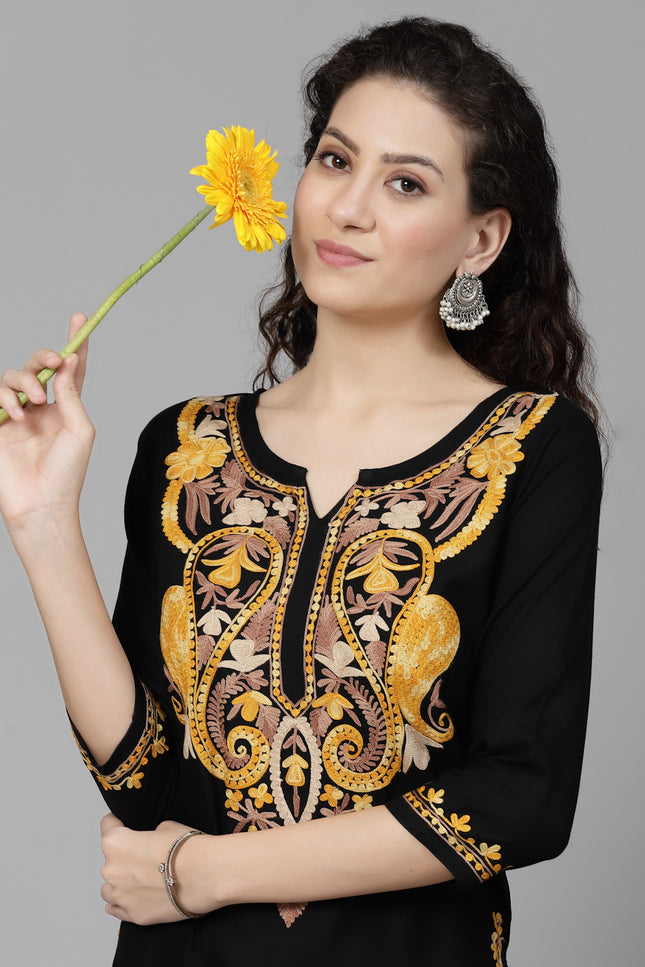 Black Chinarkari Long Kurti For Women