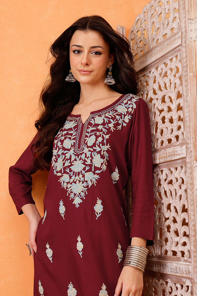 Samara Maroon Long Kurti For Women