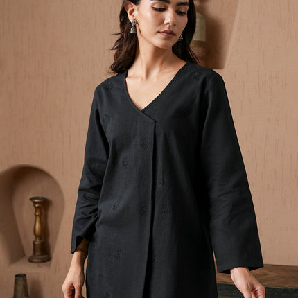 Qazmi Women's Cotton Linen Kashmiri Aari Work CoOrd Set