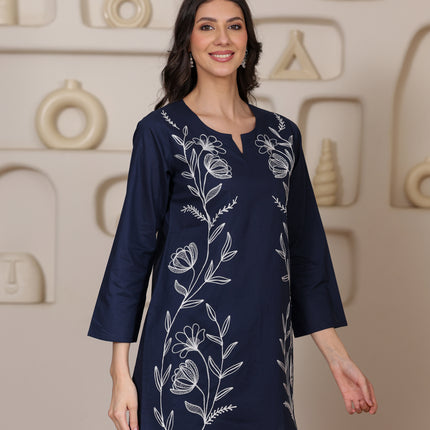 Qazmi Women's Aari Embroidered Pure Cotton Short Kurta