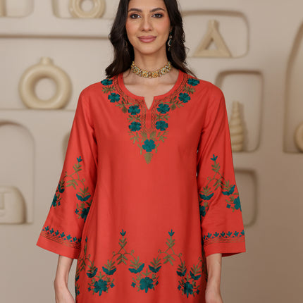 Qazmi Women Aari Embroidered Viscose Rayon Ethnic Short Kurta