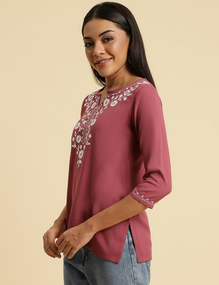 Light Wine Silk Short Kurti For Women