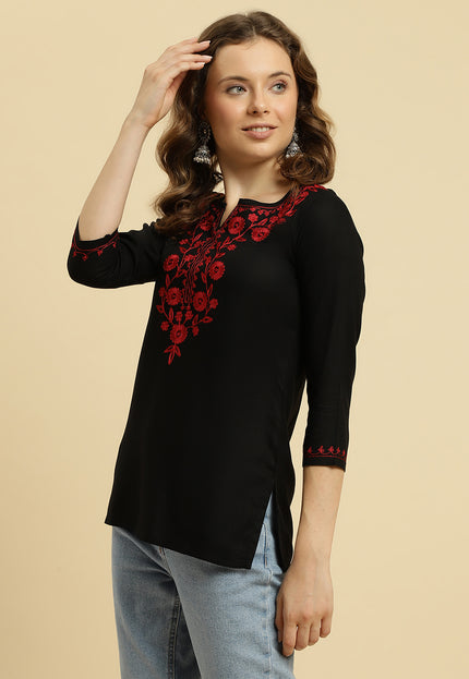 Maroon Silk Short Kurti For Women