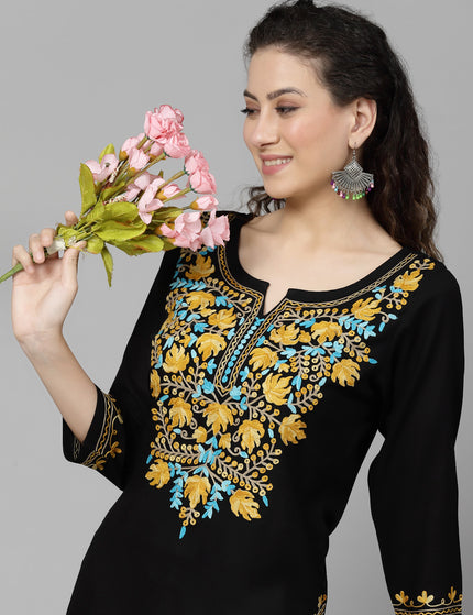 Black Aari Long Kurti For Women