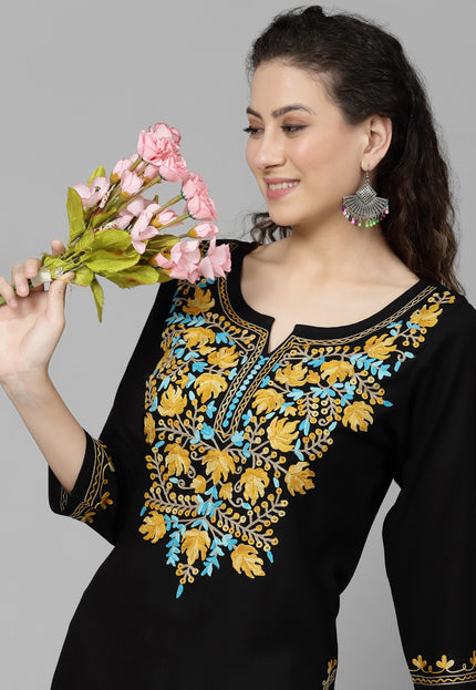 Black Aari Long Kurti For Women