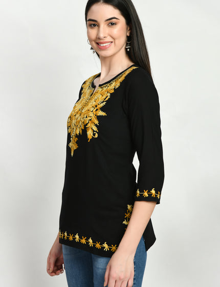 Black Kerry Aari Short Kurti For Women
