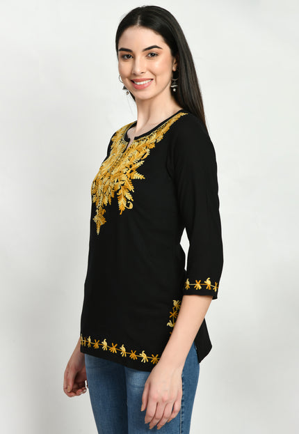Black Kerry Aari Short Kurti For Women