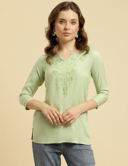 Green Self SilK Short Kurti For Women