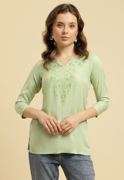 Green Self SilK Short Kurti For Women