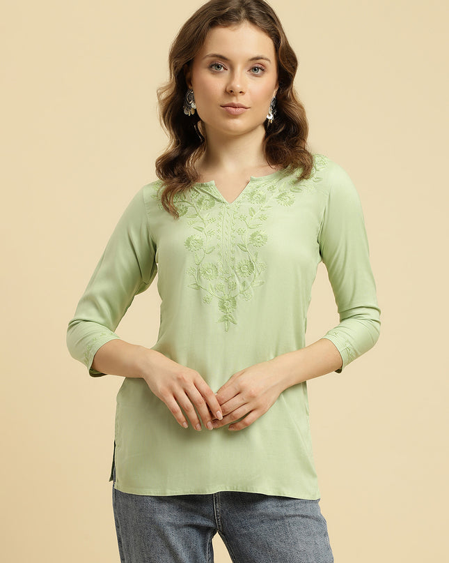 Green Self SilK Short Kurti For Women
