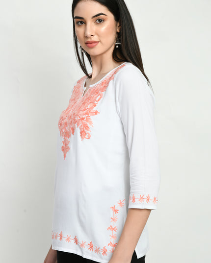White Peach Kerry Short Kurti For Women