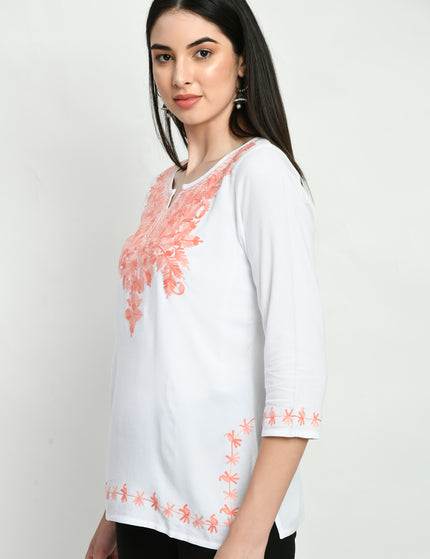 White Peach Kerry Short Kurti For Women