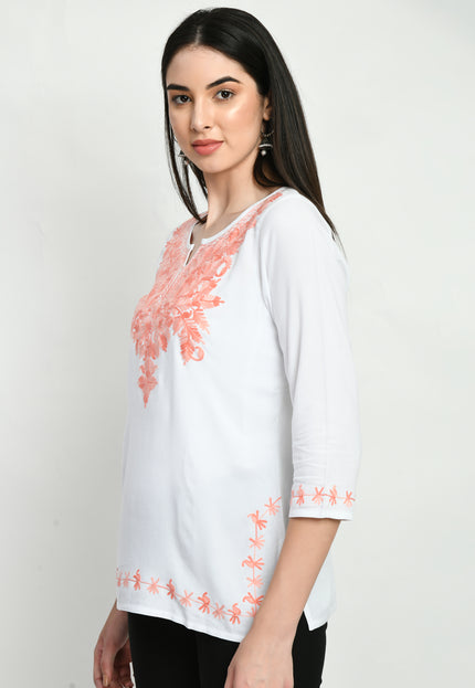 White Peach Kerry Short Kurti For Women