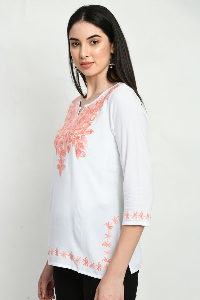 White Peach Kerry Short Kurti For Women