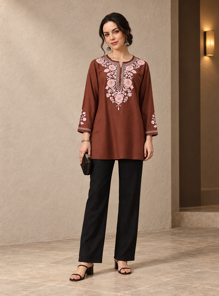 Qazmi Women's Kashmiri A-Line  Flared Kurti