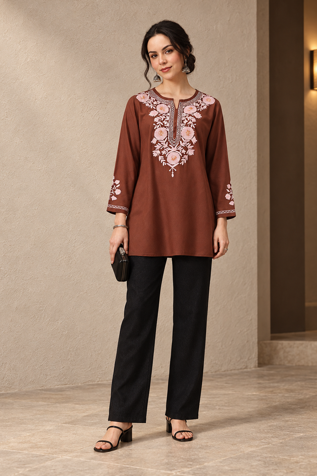 Qazmi Women's Kashmiri A-Line  Flared Kurti