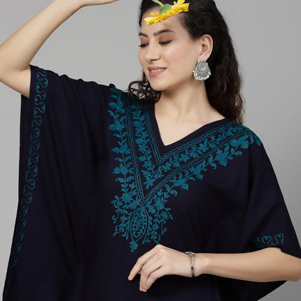 Qazmi  V-Neck Flared Sleeves Aari Work Kaftan Kurti