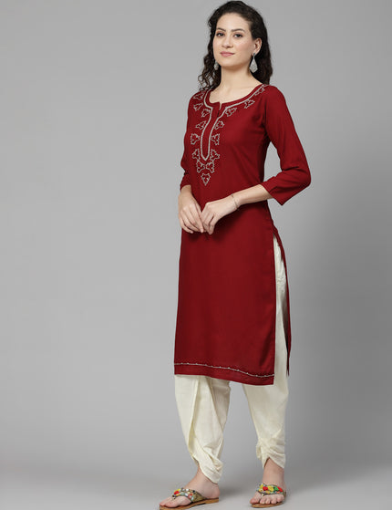 Tila Work Maroon Long Kurti For Women