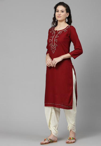 Tila Work Maroon Long Kurti For Women