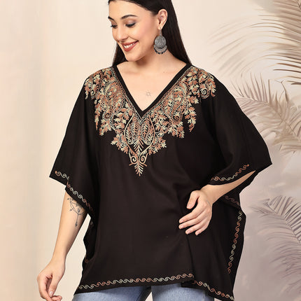 QAZMI Ethnic Motifs Embroidered V-Neck Flared Sleeves Kaftan Kurti